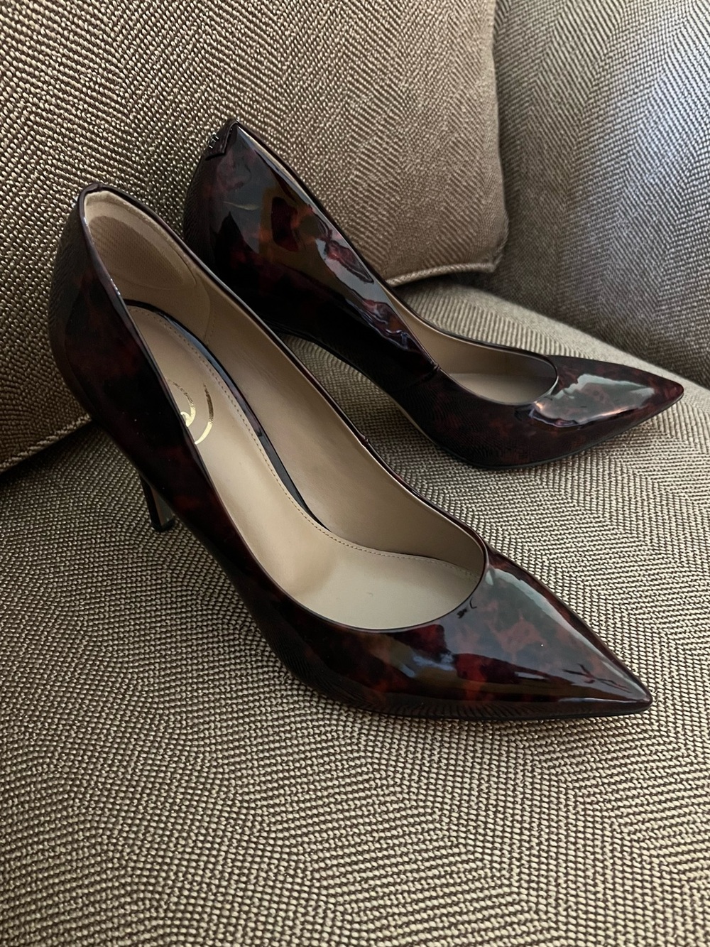 Sam Edelman Patent Leather Pointed-Toe Heels in Tortoiseshell Brown
